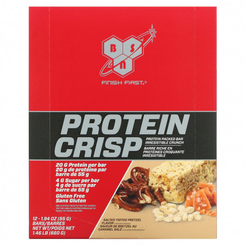 BSN, Protein Crisp, протеиновый батончик, крендельки с соленой карамелью, 12 батончиков, 57 г (2,01 унции)