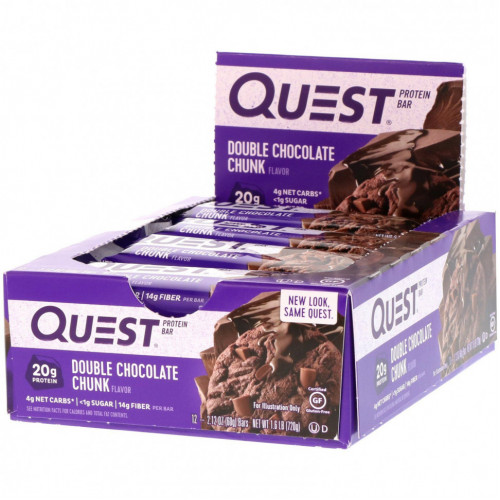 Quest Nutrition, QuestBar, Protein Bar, Double Chocolate Chunk, 12 Bars, 2.12 oz (60 g) Each