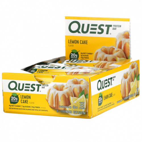 Quest Nutrition, Протеиновый батончик, Лимонный торт, 12 батончиков по 2,12 унции (60 г) каждый