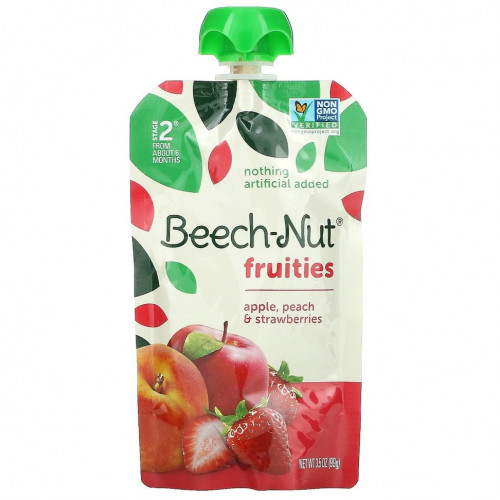 Beech-Nut, Fruities, Stage 2, яблоко, персик и клубника, 12 пакетиков по 99 г (3,5 унции)