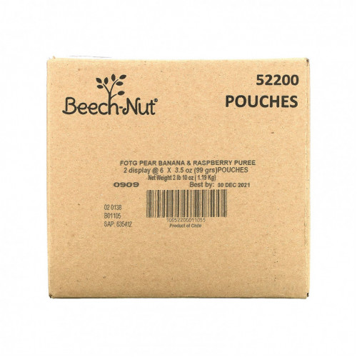 Beech-Nut, Fruities, Stage 2, груша, банан и малина, 12 пакетиков по 99 г (3,5 унции)