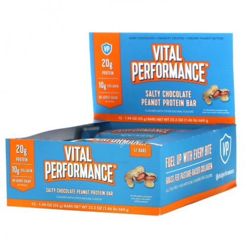 Vital Proteins, Vital Performance Protein Bar, Salty Chocolate Peanut Protein , 12 Bars, 1.94 oz (55 g) Each