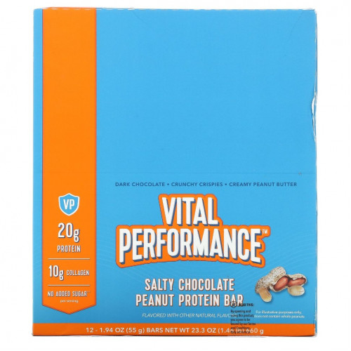 Vital Proteins, Vital Performance Protein Bar, Salty Chocolate Peanut Protein , 12 Bars, 1.94 oz (55 g) Each