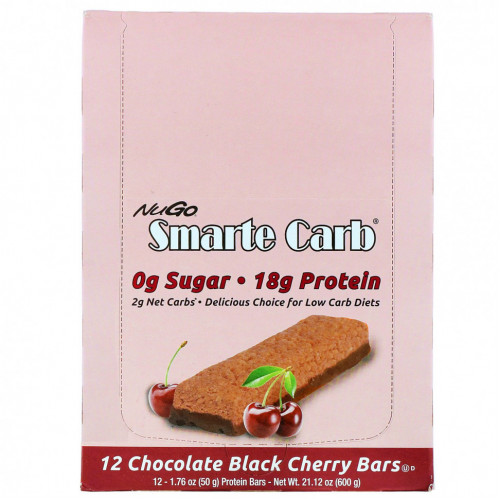 NuGo Nutrition, Smarte Carb Bar, шоколад с черной вишней, 12 батончиков, 50 г (1,76 унции)