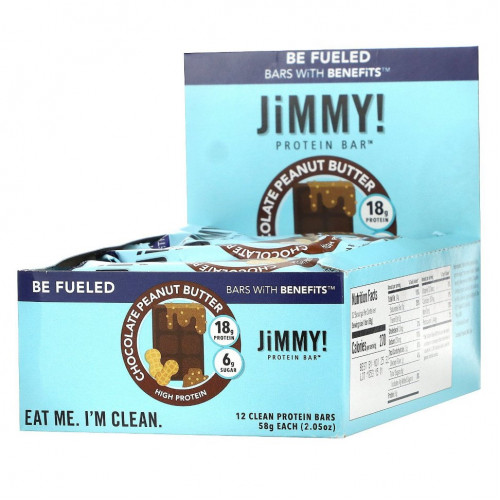 JiMMY!, Be Fueled Bars With Benefits, шоколадно-арахисовая паста, 12 протеиновых батончиков, 58 г (2,05)