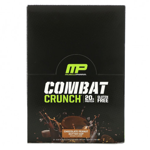 MusclePharm, Combat Crunch Protein Bars, шоколадный батончик с арахисовым маслом, 12 батончиков, 63 г (2,22 унции)