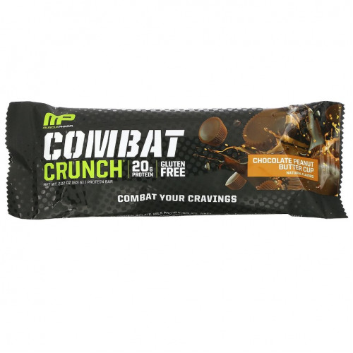 MusclePharm, Combat Crunch Protein Bars, шоколадный батончик с арахисовым маслом, 12 батончиков, 63 г (2,22 унции)