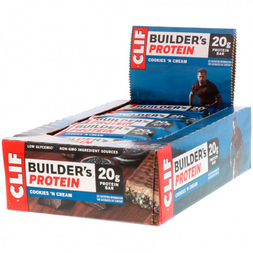 Clif Bar, Builder's Protein, протеиновый батончик, со вкусом печенья с кремом, 12 батончиков, 68 г (2,40 унции) каждый