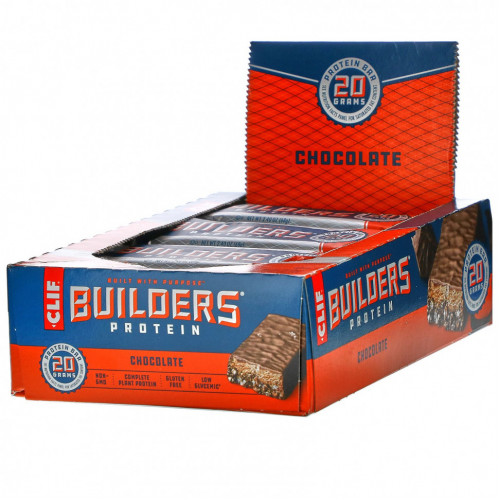 Clif Bar, Builder's, протеиновый батончик, шоколад, 12 батончиков по 68 г (2,40 унции)