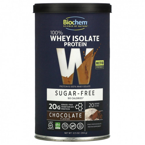 Biochem, 100% Whey Isolate Protein, Sugar Free, Chocolate Flavor, 12.5 oz (355 g)