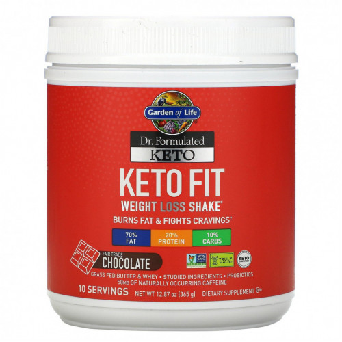 Garden of Life, Dr. Formulated, Keto Fit, коктейль для похудения, шоколад, 365 г (12,87 унции)