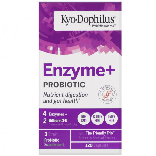 Kyolic, Kyo-Dophilus, Enzyme+, пробиотик, 2 млрд КОЕ, 120 капсул