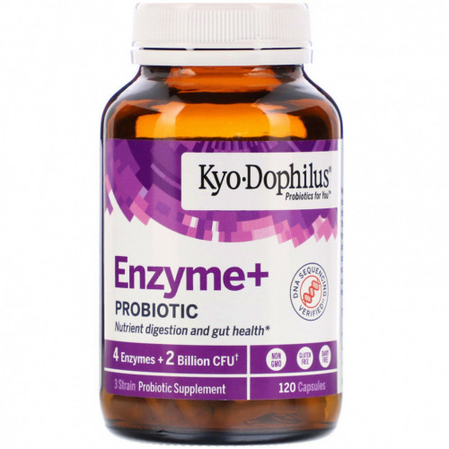 Kyolic, Kyo-Dophilus, Enzyme+, пробиотик, 2 млрд КОЕ, 120 капсул