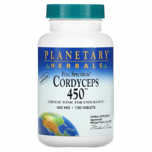 Planetary Herbals, Кордицепс 450, полный спектр, 450 мг, 120 таблеток