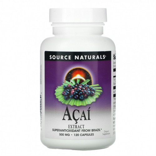 Source Naturals, экстракт асаи, 500 мг, 120 капсул