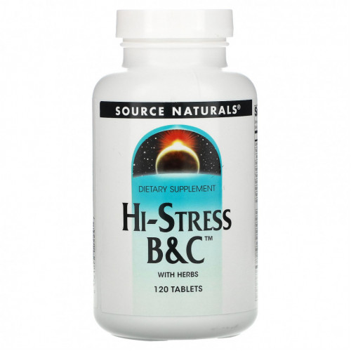 Source Naturals, Hi-Stress B&C, витамины B и C с травами, 120 таблеток