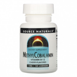 Source Naturals, витамин B12 в виде метилкобаламина, со вкусом вишни, 1 мг, 120 леденцов