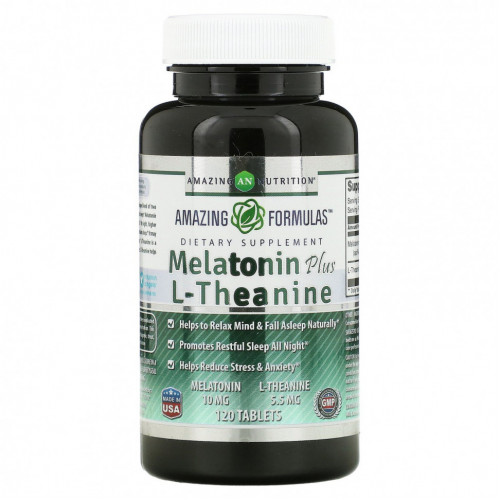 Amazing Nutrition, Melatonin Plus L-Theanine, 10 mg/5.5 mg, 120 Tablets