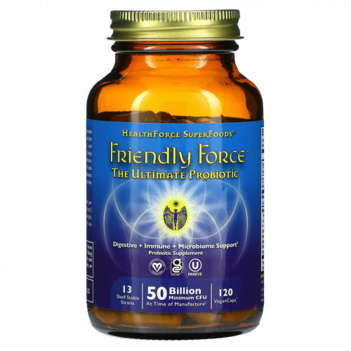 HealthForce Superfoods, Friendly Force, The Ultimate Probiotic, 50 Billion CFU, 120 Vegan Caps