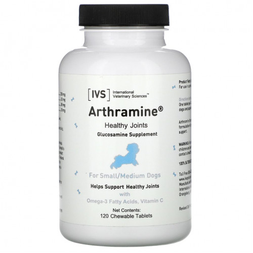 International Veterinary Sciences, Arthramine, добавка с глюкозамином, для маленьких и средних собак, 120 жевательных таблеток