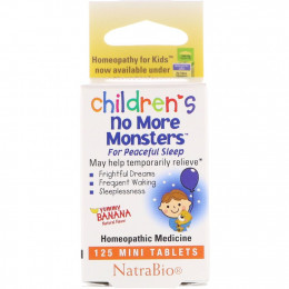 NatraBio, Children's No More Monsters, снотворное для детей, с натуральным вкусом банана, 125 мини-таблеток