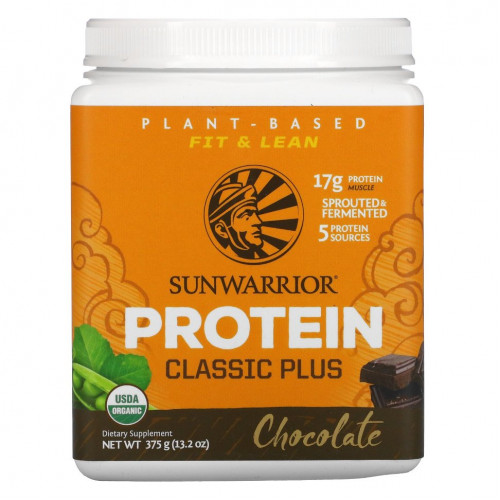 Sunwarrior, Classic Plus Protein, органический продукт на растительной основе, шоколад, 13,2 унц. (375 г)