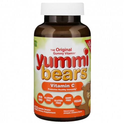 Hero Nutritional Products, Yummi Bears, витамин С, натуральный апельсин, ананас, клубника, 132 мишки Yummi