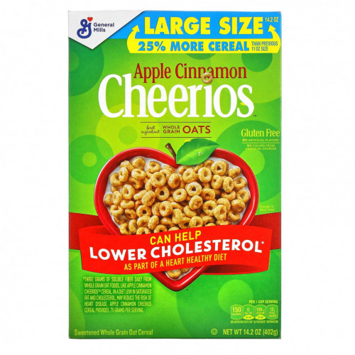 General Mills, Cheerios с яблоком и корицей, без глютена, 14,2 унции (402 г)