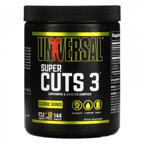 Universal Nutrition, Classic Series, Super Cuts 3, липотропный и мочегонный комплекс, 144 таблетки