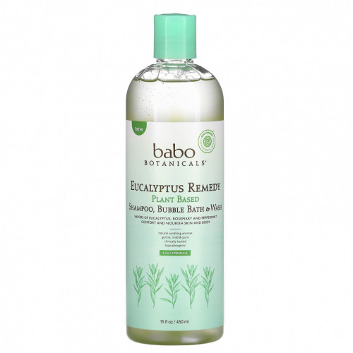 Babo Botanicals, Eucalyptus Remedy, Plant Based 3-In-1 Shampoo, Bubble Bath & Wash, 15 fl oz (450 ml)