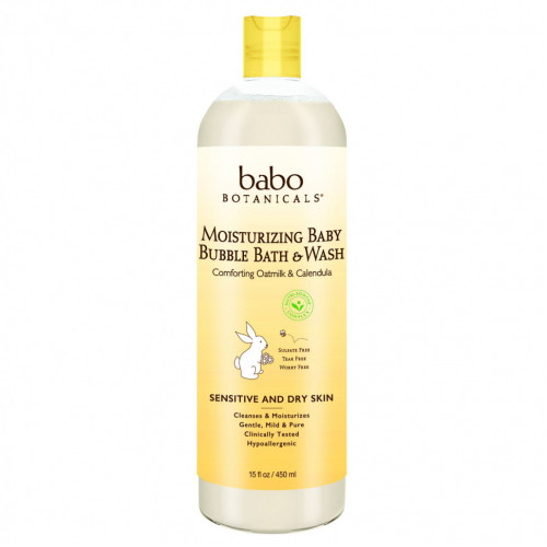 Babo Botanicals, Увлажняющее средство для умывания и ванной Baby Bubble Bath & Wash, календула с овсяным молоком, 15 ж. унц. (450 мл)