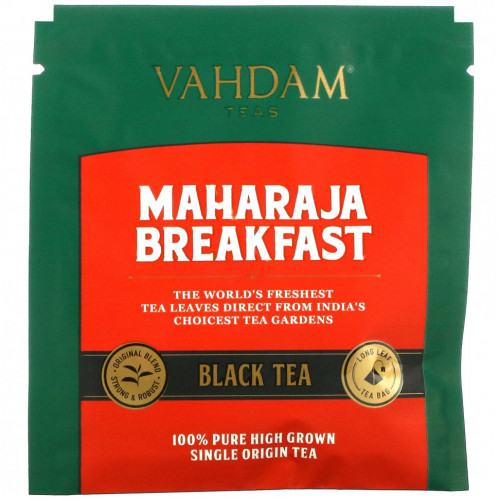 Vahdam Teas, магараджа, черный чай для завтрака, 15 чайных пакетиков, 30 г (1,06 унции)