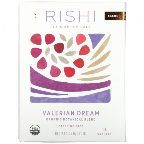 Rishi Tea, Органическая ботаническая смесь, Valerian Dream, без кофеина, 15 пакетиков, 1,05 унции (30 г)