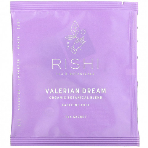 Rishi Tea, Органическая ботаническая смесь, Valerian Dream, без кофеина, 15 пакетиков, 1,05 унции (30 г)