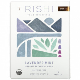 Rishi Tea, Organic Botanical Blend, лаванда и мята, без кофеина, 15 пакетиков, 37,5 г (1,32 унции)