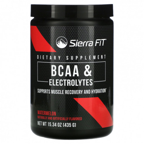 Sierra Fit, аминокислоты с разветвленными цепями (BCAA) и электролиты, 7 г BCAA, со вкусом арбуза, 435 г (15,34 унции)