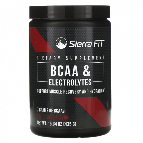 Sierra Fit, аминокислоты с разветвленными цепями (BCAA) и электролиты, 7 г BCAA, со вкусом фруктового пунша, 435 г (15,34 унции)