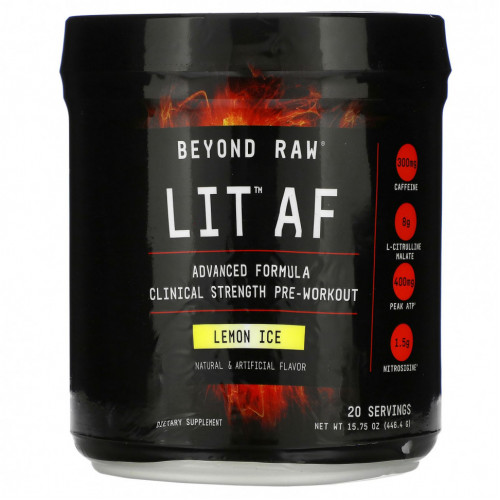 GNC, Beyond Raw, LIT AF, Clinical Strength Pre-Workout, лимонный лед, 15,75 унции (446,4 г)