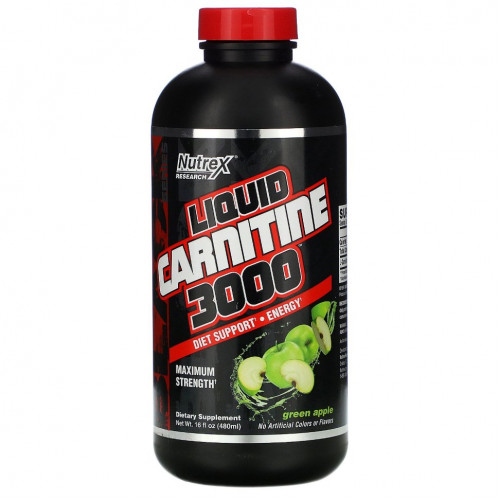 Nutrex Research, Black Series, Liquid Carnitine 3000, зеленое яблоко, 480 мл (16 жидких унций)