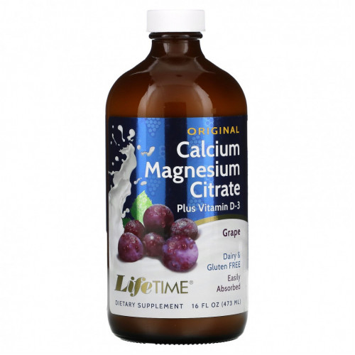 LifeTime Vitamins, Original, Calcium Magnesium Citrate Plus Vitamin D-3, Grape, 16 fl oz (473 ml)