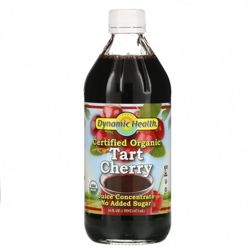 Dynamic Health Laboratories, Сертифицированный органический продукт Tart Cherry, 100-процентный концентрированный сок, неподслащенный, 473 мл (16 жидких унций)