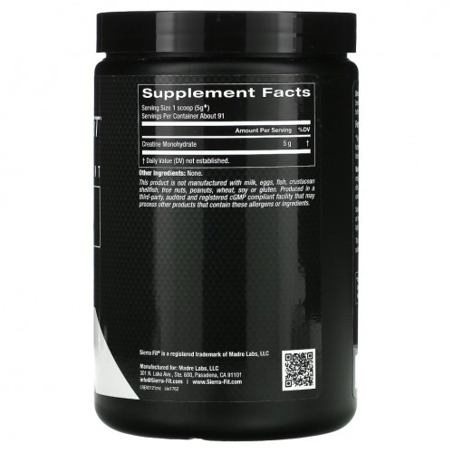 Sierra Fit, Micronized Creatine Powder, без ароматизаторов, 454 г (16 унций)