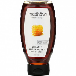 Madhava Natural Sweeteners, Органический янтарный мед, нефильтрованный, 454 г (16 унций)