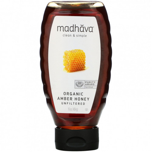 Madhava Natural Sweeteners, Органический янтарный мед, нефильтрованный, 454 г (16 унций)