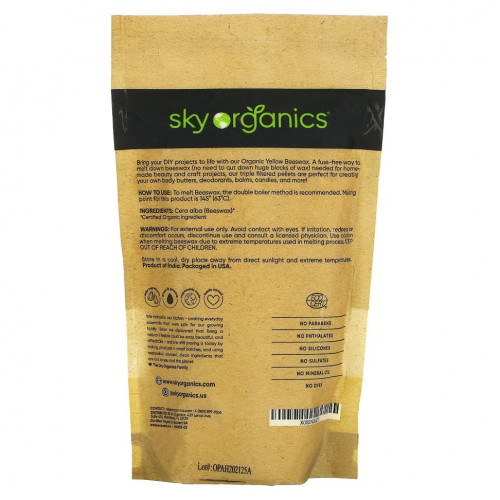 Sky Organics, Органический желтый пчелиный воск, 454 г (16 унций)