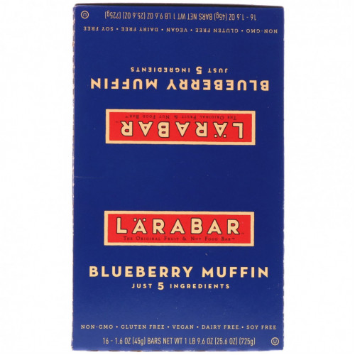 Larabar, The Original Fruit & Nut Food Bar, Черничный маффин, 16 батончиков по 1,6 унции (45 г) каждый