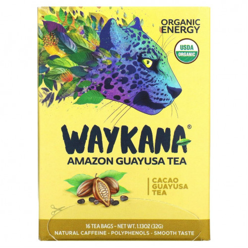 Waykana, Amazon Guayusa Tea, какао-гуаюса, 16 чайных пакетиков, 32 г (1,13 унции)