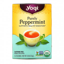 Yogi Tea, Purely Peppermint, без кофеина, 16 чайных пакетиков, 24 г (0,85 унции)