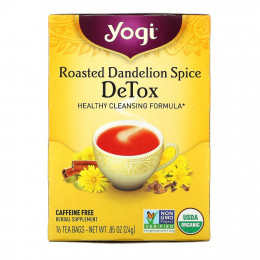 Yogi Tea, Detox, вкус жареного одуванчика и специй, без кофеина, 16 чайных пакетиков, 24 г (0,85 унции)