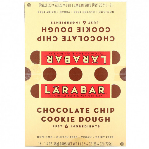 Larabar, The Original Fruit & Nut Food Bar, Тесто для шоколадного печенья, 16 батончиков по 1,6 унции (45 г) каждый